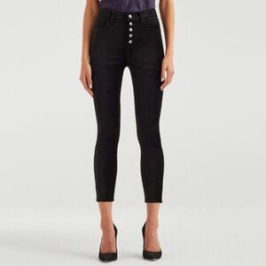 NEW 7 For All Mankind High Rise Velvet Skinny Pants w/ Exposed Button Fly Black